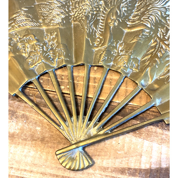 Vintage Enesco Solid Brass Dragon Paper Fan 11.75" Wide - Picture 4 of 7